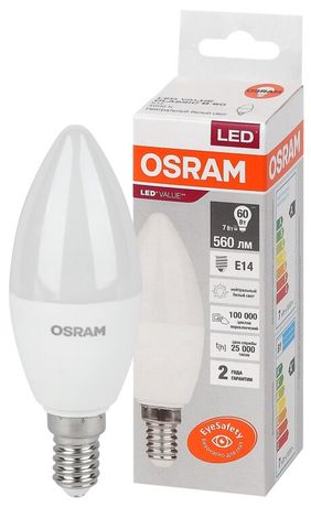 Лампа светодиодная LED Value LVCLB60 7SW/840 7Вт свеча матовая E14 230В 10х1 RU OSRAM 4058075578944