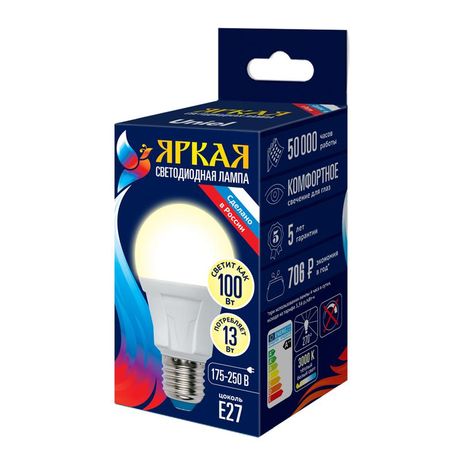 Лампа светодиодная LED-A60 13W/3000K/E27/FR PLP01WH LED. "груша", матовая. серия Яркая, пр-во Россия, 3000K . | UL-00005030 Uniel