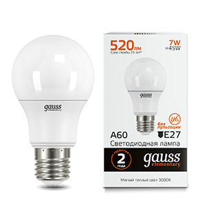 Лампа светодиодная LED 7 Вт 520 лм 3000К AC180-240В E27 А60 (груша) теплая Elementary Gauss - 23217A