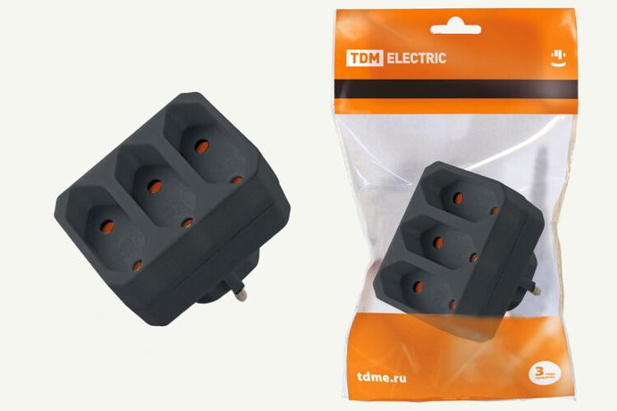 Блок на 3 гнезда 2П 2,5 А 250 B под плоскую вилку черный | SQ1806-0305 TDM