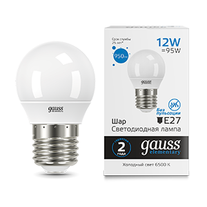 Лампа светодиодная LED 12 Вт 950 лм 6500К AC180-240В E27 шар P45 холодная Elementary Gauss - 53232