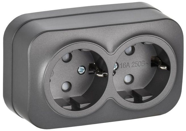 Розетка 2-м ОП GLORY РСш22-3-ХСм 16А с заземл. защ. шторки сталь матов. IEK ERH24-K46M-16