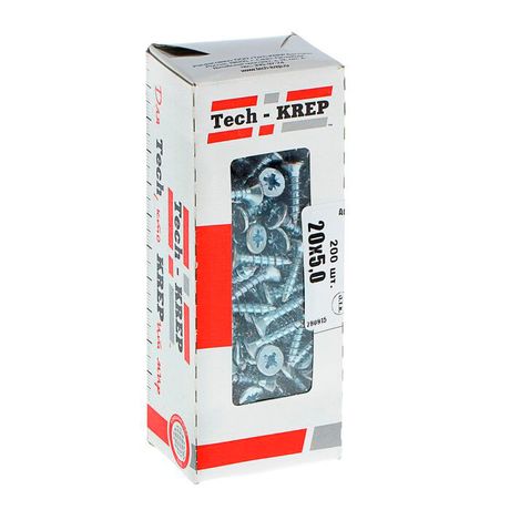 Шуруп универсальный 5х20 потайная головка, остроконечный, оцинкованный (200шт) - коробка 102195 Tech-KREP