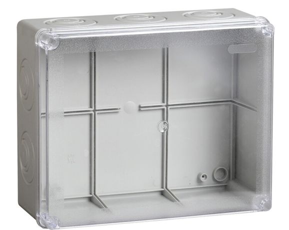 Коробка распределительная КМ41275 для о/п 240х195х90 мм IP44 (RAL7035, прозр. кр., кабельные вводы 5 шт) | UKO10-240-195-090-K51-44 IEK