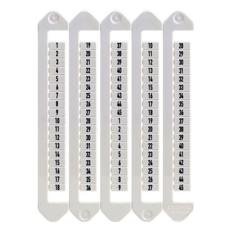 Маркировка для клемм, ширина 5 мм, от 1 до 45, вертикалная ориентация (5 карт под 90 тэгов) - NUTB-5-1-45V ДКС