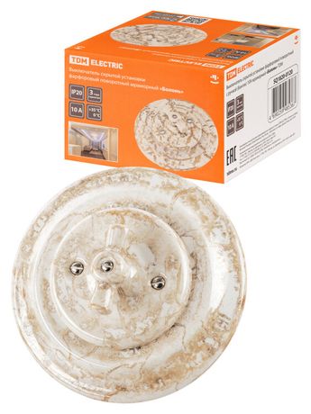 Выключатель скрытой установки фарфоровый поворотный с ручкой (бантик) 10А мраморный «Болонь» | SQ1820-0120 TDM