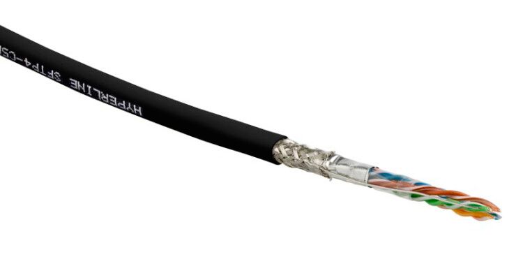 Кабель витая пара SF/UTP кат.5E 4 пары 24 AWG ОЖ solid экран-фольга + медн. оплетка LSZH -20град.C-+75град.C SFUTP4-C5E-S24-IN-LSZH-BK-305 гарантия: 15 лет компонентн./25 системн. черн. (уп.305м) Hyperline 444627