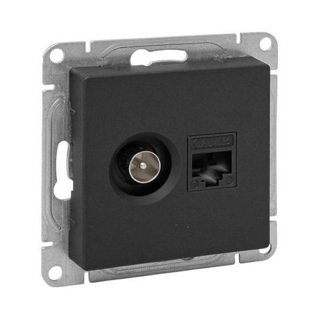 Механизм розетки TV+RJ45 (cat5), чёрный Эпика EKF | UP1-SOB-TV+RJ