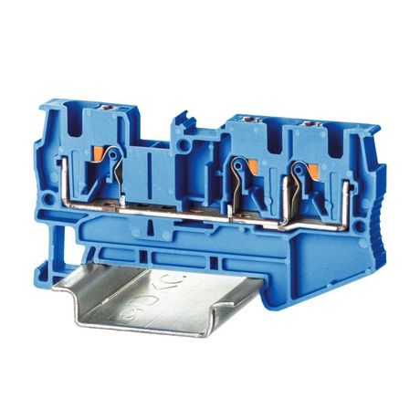 Клемма проходная , зажим push-in, 3 точки подключения, 4 кв.мм, синяя - VPR-4-TWIN-BU ДКС