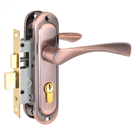 Замок врезной с ручками для деревянных дверей, СТАНДАРТ 103/50 AC старая медь - 4844 ПТК
