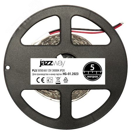 Лента светодиодная PLS 5050/60-12V 14.4Вт/м 3000К тепл. бел. IP20 (уп.5м) JazzWay 1000989