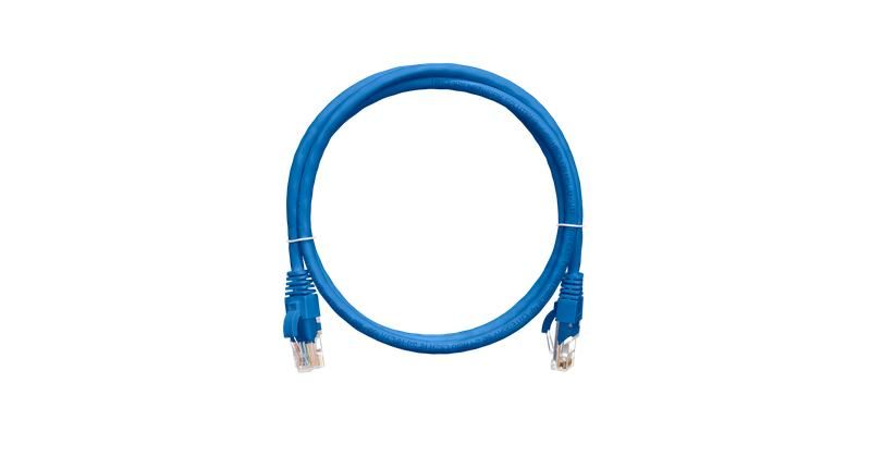 Шнур коммутационный кат.5E (класс D) U/UTP 4 пары 24 AWG (7х0.205мм) 100МГц 2хRJ45 (8P8C) T568B заливной с защитой защелки мж BC чистая медь PVC нг(А) 1м син. NIKOMAX NMC-PC4UD55B-010-BL