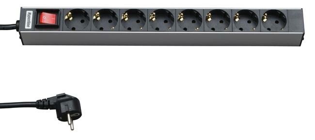 Блок розеток SHT19-8SH-S-2.5EUд. 19" шк., горизонт., с выкл. подсветкой, 8 Schuko(16A), 482.6x 44.4ммx44.4мм(ДхШхВ) | 26450 Hyperline