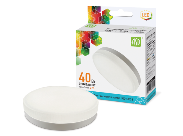 Лампа светодиодная LED-GX53-standard 4.2Вт 230В 6500К 380Лм | 4690612012285 ASD