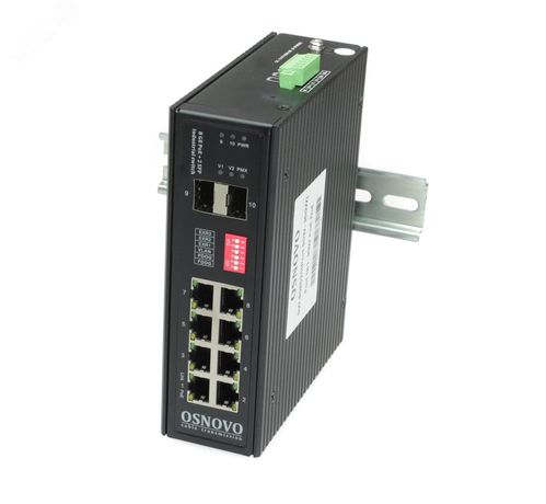Коммутатор неуправляемый промышленный 10 портов RJ45/SFP 100 1000 Мб/с PoE 300Вт - 00-00013879 OSNOVO SW-80802/I(Port 90W,300W) OSNOVO арт. 13879