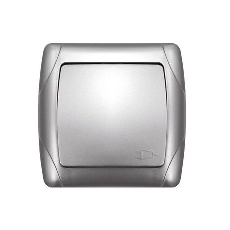 Маргарита розетка одноместная с крышкой с/з, с/у, 16А, 220В, серебро (еврослот) - М0029-S Союз