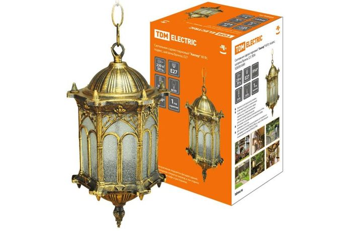 Светильник садово-парковый НСУ Ампир 60Вт ЛН/КЛЛ/LED Е27 IP54 подвес,шагрень/бронза | SQ0330-0089 TDM