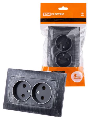 Розетка двойная 2П 10А 250В старинное серебро "Лама" | SQ1815-0665 TDM