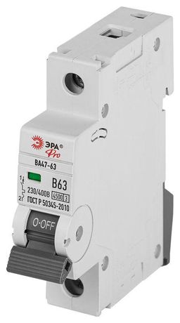 Автоматический выключатель PRO VA63-1P63B4.5 ВА47-63 1P 63А кривая B 4,5кА | Б0059376 ЭРА
