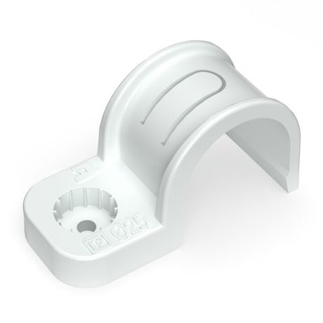 Крепеж-скоба пластиковая односторонняя для прямого монтажа белая в п/э д25 (50шт/450шт уп/кор) | PR13.0377 Промрукав Строитель PR13.0378