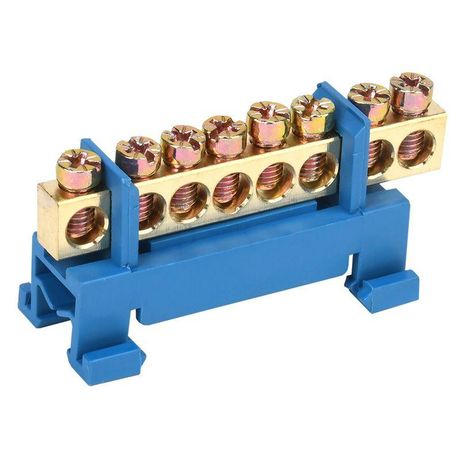 Шина ''N'' нулевая с синим изолятором тип ''Стойка'' на DIN-рейку 6x9 мм 8 групп, REXANT - 11-2353 MEET