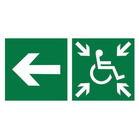 Знак безопасности NPU-2714.E75"Напр. движ. к пункту сбора(безоп.зоне)МГН налево" Белый свет a20333 BS