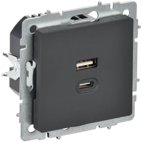 Розетка СП BRITE РЮ11-2-БрГ USB A+C 45Вт высокоскор. заряд. графит IEK BR-U22-045-K53