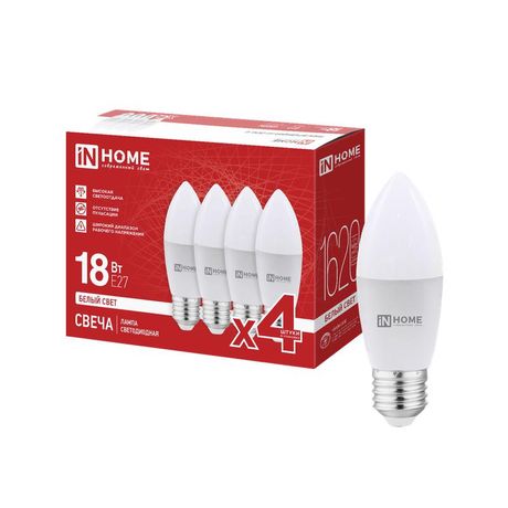 Лампа светодиодная LED-СВЕЧА-VC 4PACK 18Вт свеча 4000К E27 1620лм 230В (уп.4шт) IN HOME 4690612066745 IN HOME арт. 4690612066745