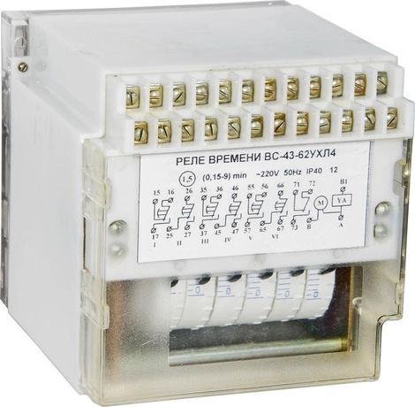 Реле времени ВС-43-6-4 УХЛ4 110В 50Гц 0.15-9ч 6-цепн. с независ. регул. выдержки для каждой цепи задержка на вкл. ток контактов исполн. 4А 6перекл. выдержк. времени+1перекл. мгнов. действия и Автоматика A8011-76914596