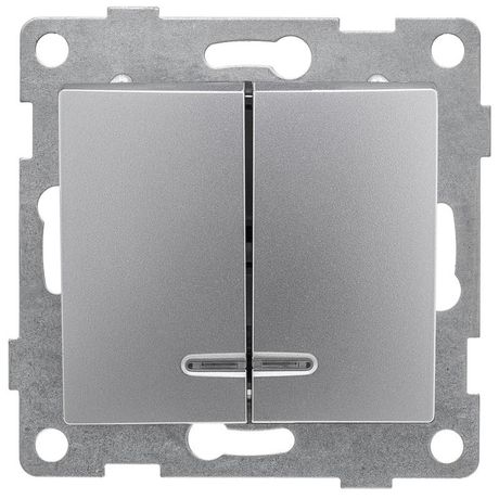 Выключатель двухклавишный Bravo инд, механизм, 10А, 250В, серебро - С10В28-004 GUSI