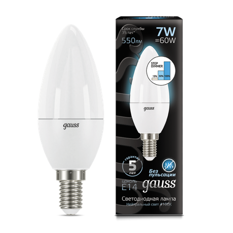 Лампа светодиодная LED 7 Вт 550 лм 4100К AC150-265В E14 свеча нейтральный шаговое диммирование выключателем Black Gauss - 103101207-S