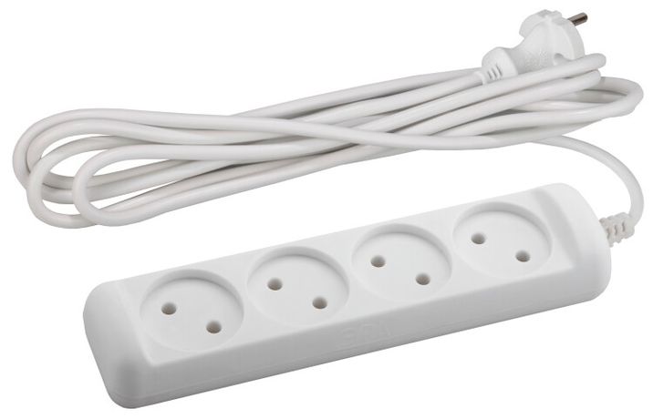 Удлинитель без зазeмл., 2х1мм2, 10А, ПВС, 4гн, 5м (10/840) U-4-5m-2x1 - Б0028363 ЭРА