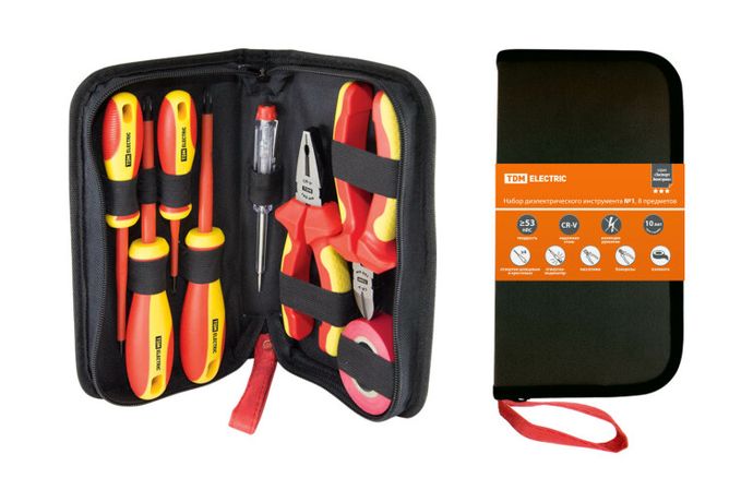 Набор диэлектрического инструмента №1, тканевый пенал, 8 предметов, 1000 В, “ЭкспертЭлектрик” | SQ1017-0101 TDM
