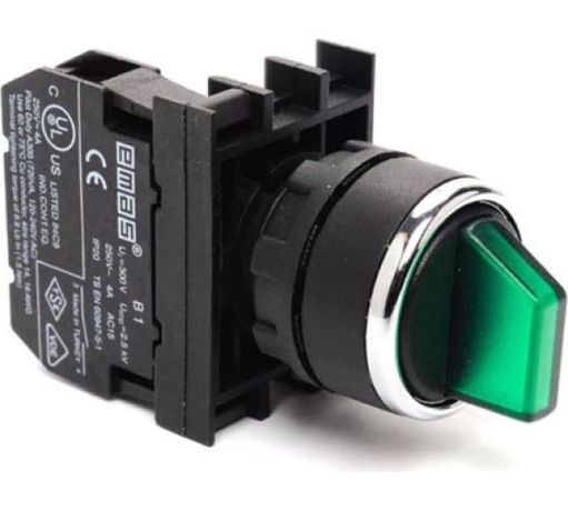 Переключатель 2-0-1 (1НО+1НО), без фиксации, зелёный цвет, блока подсветки, серия B (250В AC, 4А), IP50 - B101SL32Y EMAS