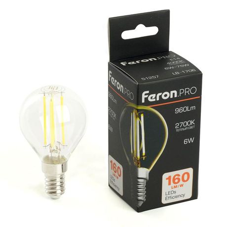 Лампа светодиодная LED 6вт Е14 теплый шар FILAMENT Feron.PRO - LB-1706 51256