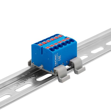 Блок распределительный с гориз. адаптером на рейку шириной 35мм, зажим push-in, 12 точек подключения 2,5 кв.мм, синий - DTP1-012-04SPUB-H ДКС