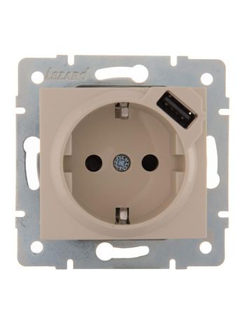 Розетка 1-м СП Karina 16А с заземл. заряд. устройством USB механизм крем. LEZARD 707-0388-181