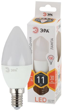 Лампа светодиодная LED 11 Вт 880Лм 2700К свеча теплый E14 170-265В B35-11W-827-E14 Standart - Б0032980 ЭРА