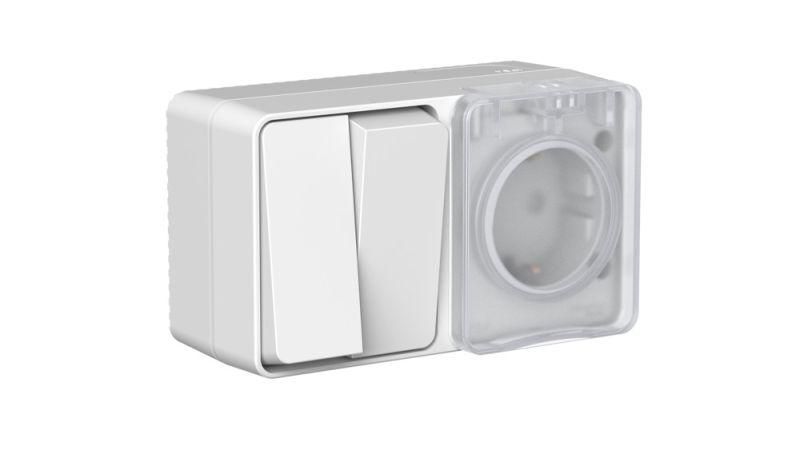 Блок ОП AtlasDesign PROFI IP54 (розетка 1-м 16А заземл. защ. шторки + 2-кл. выключатель 10А) сер. SE ATN543074 APC