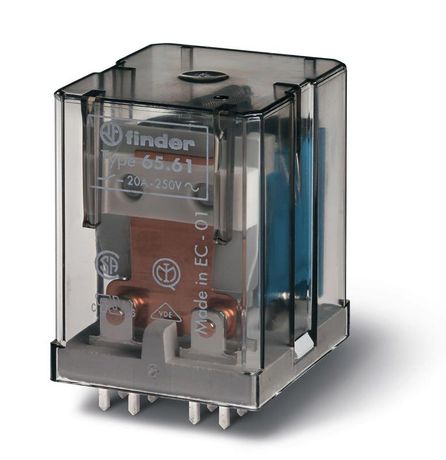 Силовое электромеханическое реле; монтаж на печатную плату, раздвоенные выводы; 1NO+1NC 20A; контакты AgCdO; катушка 120В AC | 656181200000 Finder 65.61.8.120.0000