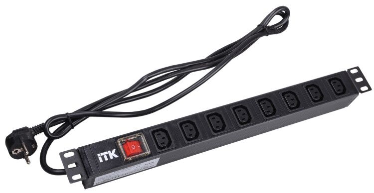 Блок розеток 8 мест PDU (немец. станд) 19дюймов IEC320 C13 PH12-8C131 с LED выкл. алюм. профиль1U шнур 2м вилка DIN49440 ITK IEK