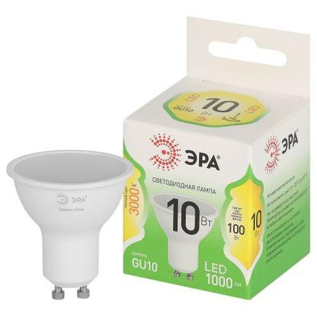 Лампа светодиодная LED 10 Вт 1000Лм 3000К софит теплый GU10 220-240В MR16-10W-830-GU10 Green Line - Б0067006 ЭРА