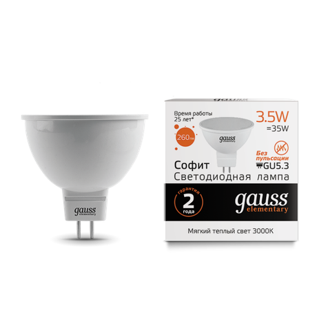 Лампа светодиодная LED 3.5 Вт 290 лм 3000К AC180-240В GU5.3 софит MR16 теплая Elementary Gauss - 13514