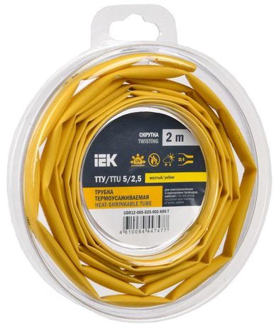 Трубка термоусадочная ТТУ нг-LS 5/2,5 желтая (2м/упак) IEK | UDR12-005-D25-002-K05-T