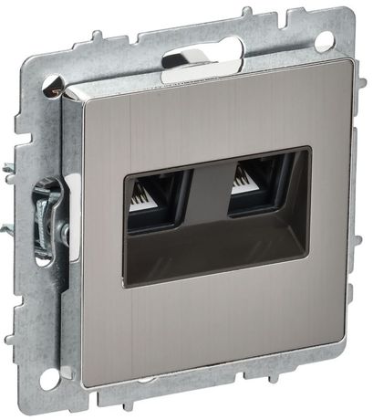 Розетка компьютерная 2-м СП BRITE RJ45 кат.6 РК11-2-БрГН механизм металл хром/никель IEK BR-K20-2-M-K23 IEK арт. BR-K20-2-M-K23