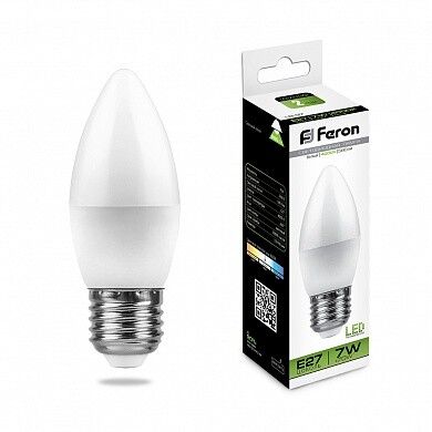 Лампа светодиодная LB-97 (7W) 230V E27 4000K свеча | 25759 FERON