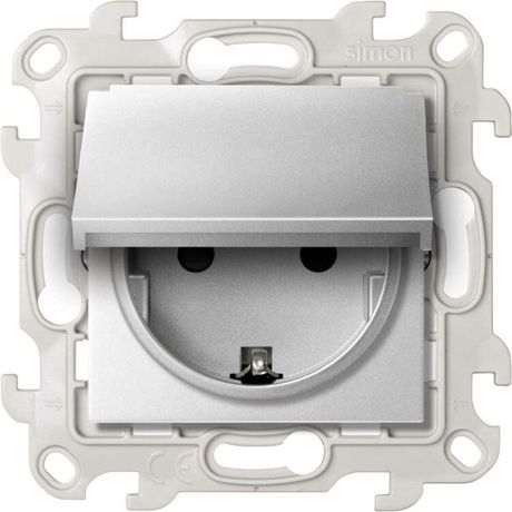 Розетка IP44 с крышкой, заземлением и шторками Schuko 2Р+Е 16A 250В системой Push and Go цвета алюминий S24 Harmonie | 2420448-033 Simon Simon арт. 2420448-033