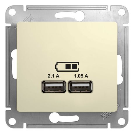 Розетка USB 2-м СП Glossa тип A+A 5В/2.1А 2х5В/1.05А механизм беж. SE GSL000233 APC