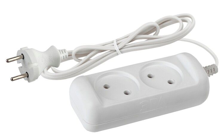 Удлинитель электрический без заземления 2 розетки 1,5м ШВВП 2x0,75мм2 6А UX-2-1,5m ЭРА - Б0038557