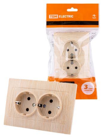Розетка двойная 2П+З 16А 250В с защ. шт. сосна "Лама" | SQ1815-0313 TDM